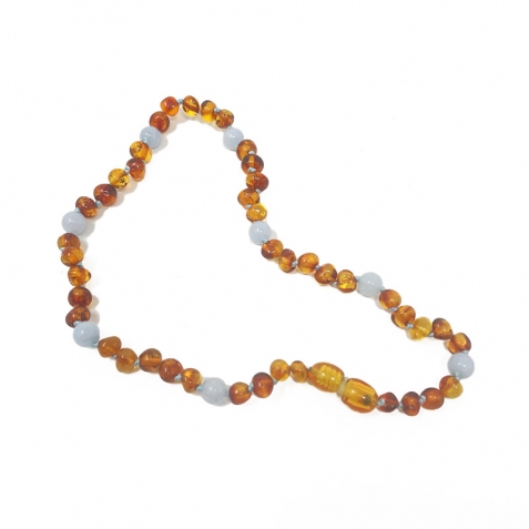 Collana di ambra per bambini con pietre preziose di acquamarina -  32 cm