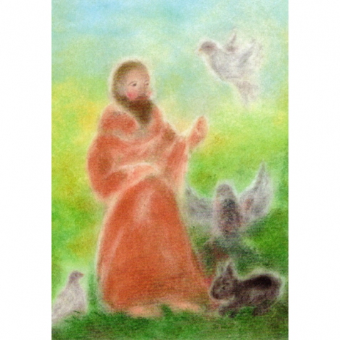 Cartolina: San Francesco d'Assisi con gli animali