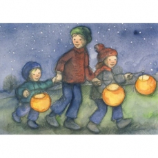 Cartolina: Tre bambini con la lanterna